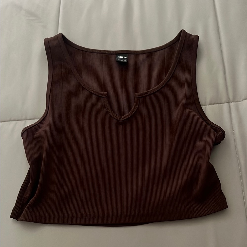 Brown Ribbed Crop Top
